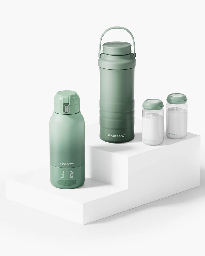 Kit On-the-Go: Scaldabiberon Portatile + Contenitore Refrigerante per Latte Materno 650ml