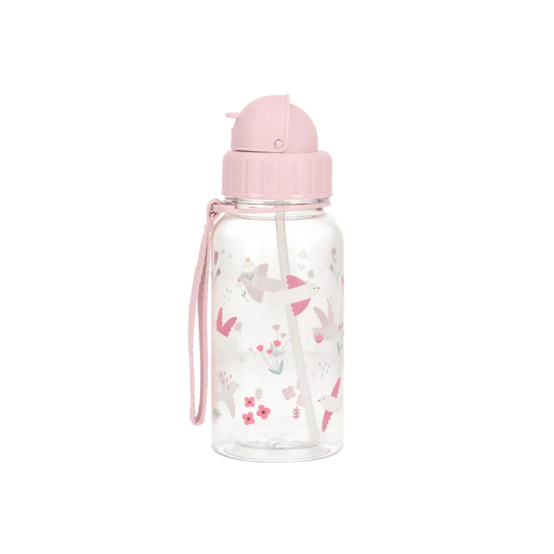 Tutete - Borraccia Tritan 500ml - Uccellini Rosa con Cannuccia Silicone BPA Free