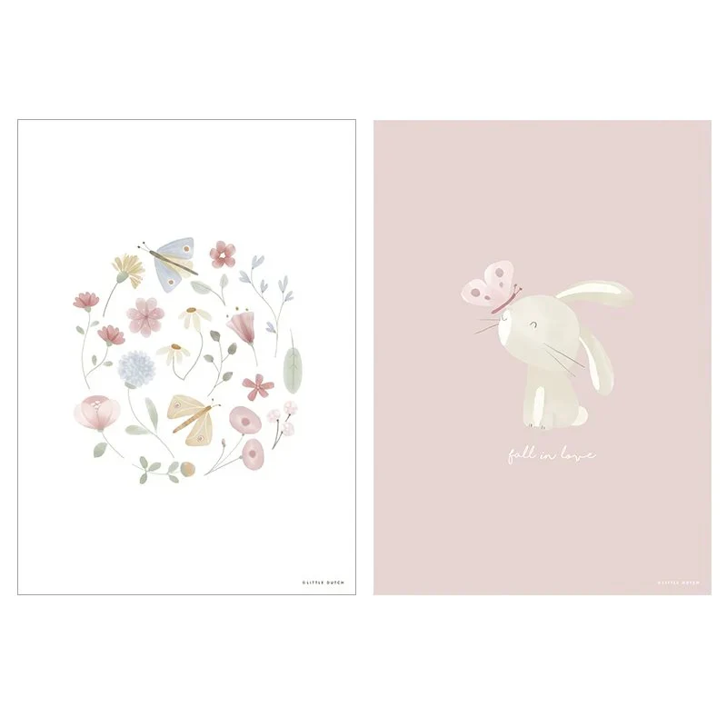 Little Dutch - Poster A3 - Coniglio/Fiori - Flowers & Butterflies