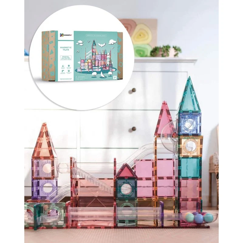 Connetix - Tiles Pastello 106 Pezzi - Pista per Biglie Magnetica (Ball Run Pack)