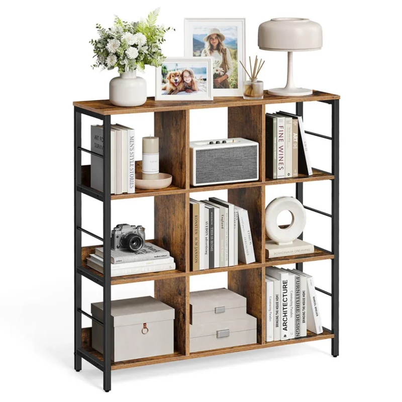 Mobile contenitore a 3 ripiani libreria in stile industriale 9 cubi per soggiorno ufficio corridoio cucina 100 x 30 x 103 cm marrone 12_0006396