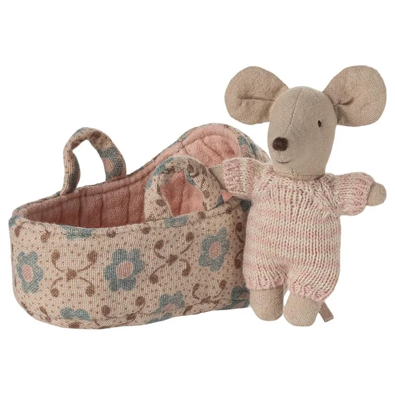 Maileg - Topolino neonato nella culla - Rosa