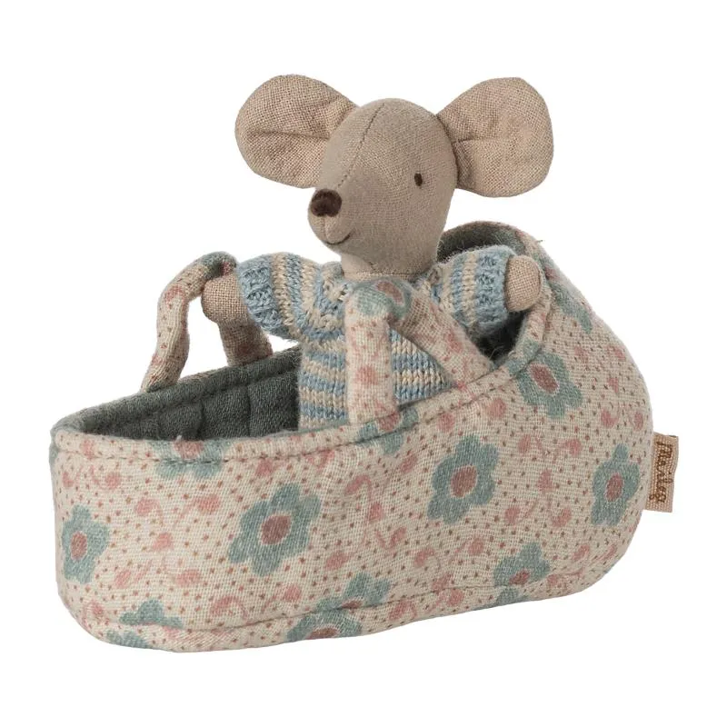 Maileg - Topolino neonato nella culla - Blu