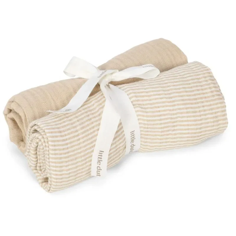 Little Dutch - 2-pack Mussola 70x70 cm - 100% Cotone Organico - Pure Soft Beige
