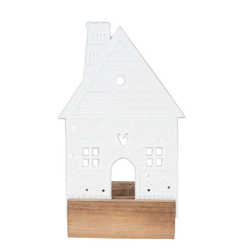 Räder - Portacandele - Casetta Pan di Zenzero in porcellana e legno 7x14xm