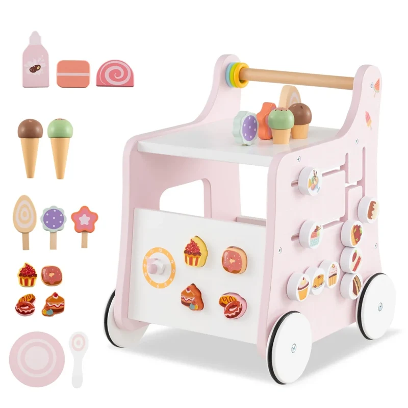 Carrello per bambini 2 in 1 32 x 35 x 42 cm con contenitore maggiore sicurezza stile moderno MDF rosa 20_0014544
