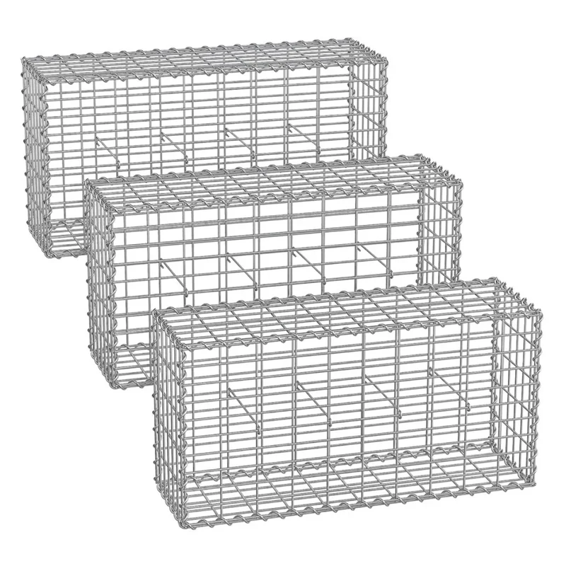 Set di 3 gabbioni per pietre gabbia metallica cestino per pietre maglia 5 x 10 cm zincato muro decorazione da giardino 100 x 50 x 30 cm grigio 12_0005958