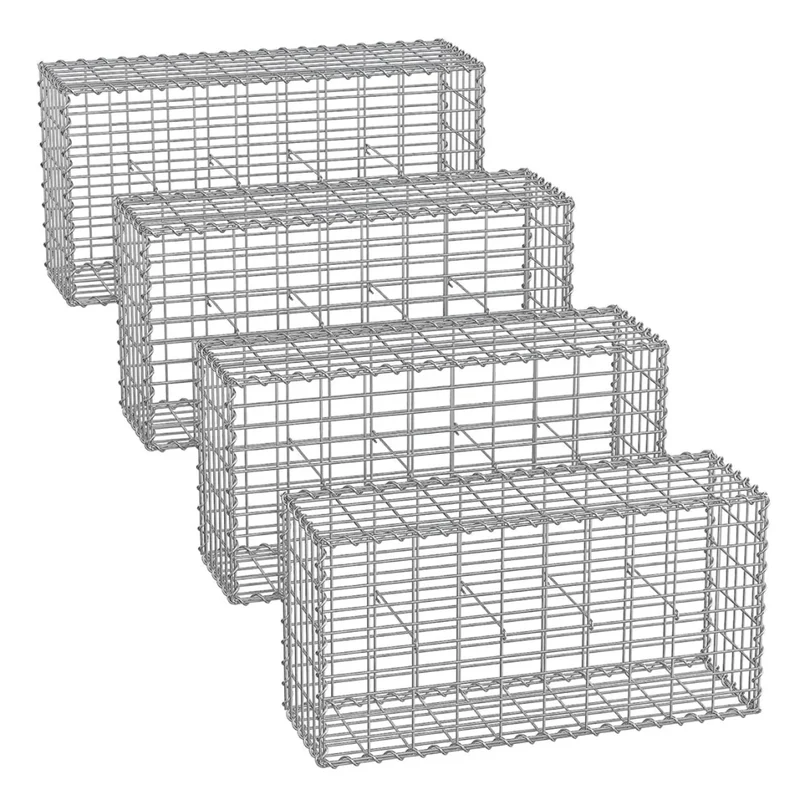 Set di 4 gabbioni per pietre gabbia metallica cestino per pietre maglia 5 x 10 cm zincato muro decorazione da giardino 100 x 50 x 30 cm grigio 12_0005961