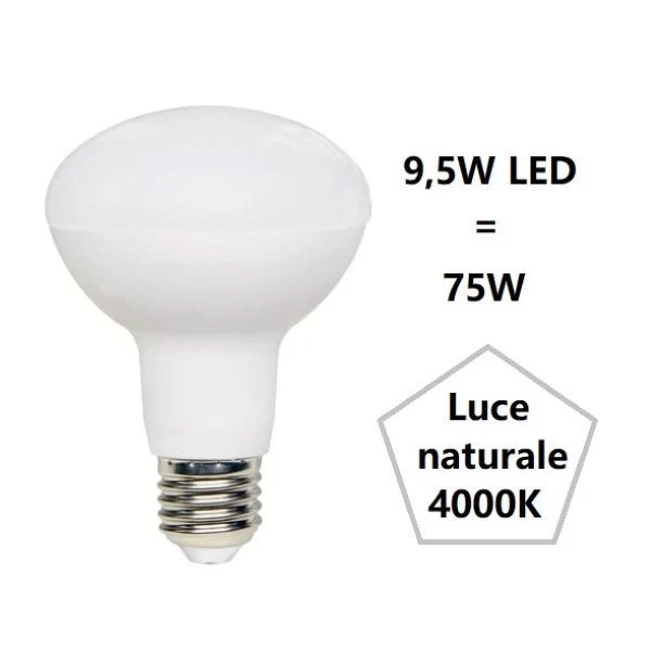 LAMPADINA REFLECTOR R80 A LED 9,5W LUCE NATURALE 4000K 1055 LUMEN E27 BOT