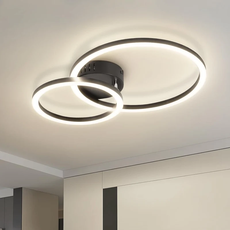ZMH Plafoniera moderna 2 anelli LED nero 23W 4000K per soggiorno cucina camera da letto ufficio