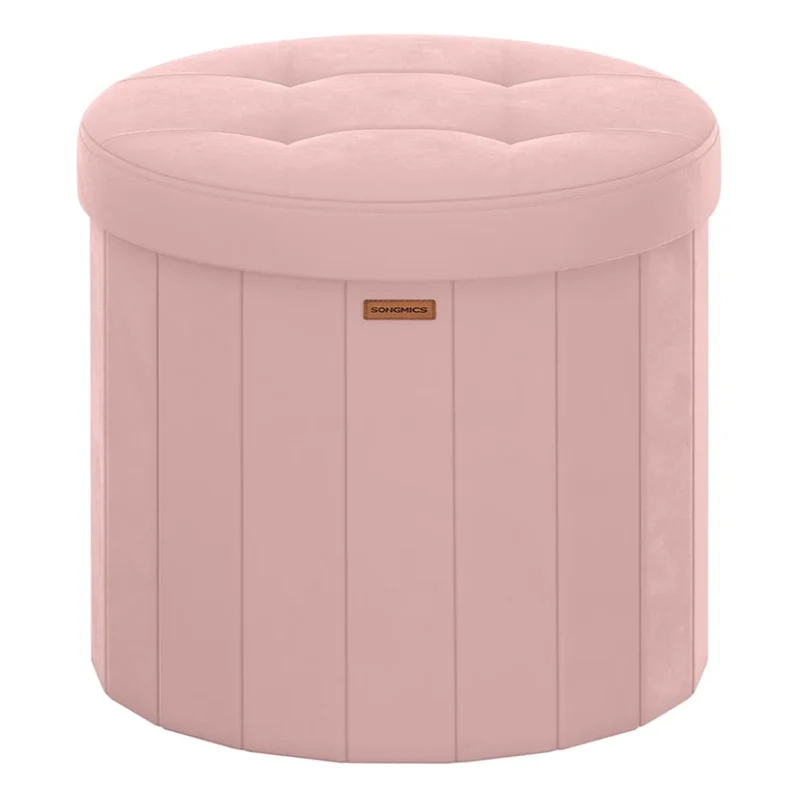 Sgabello/poggiapiedi rotondo con coperchio rimovibile pieghevole facile da montare tessuto peluche per camera da letto soggiorno ingresso rosa 12_0006352
