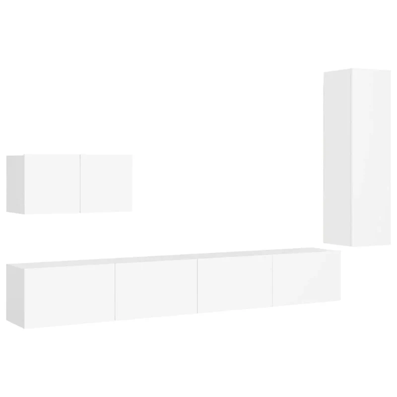 Set di mobili mobile credenza TV televisione soggiorno camera da letto soggiorno 4 pezzi pannelli in MDF bianco 02_0024660