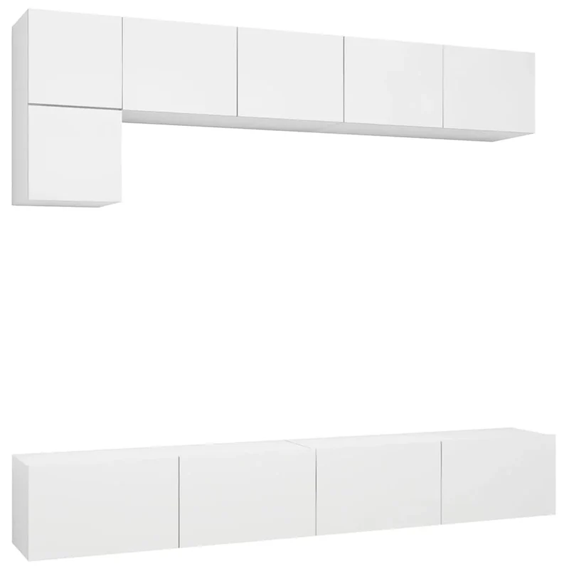 Set di mobili mobile credenza TV televisione soggiorno camera da letto soggiorno 5 pezzi pannelli in MDF bianco 02_0024853
