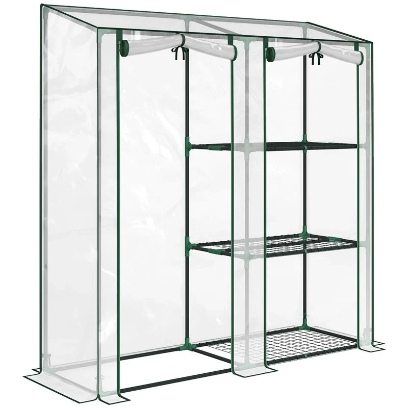 SERRA VERTICALE A 2 SEZIONI CON 3 RIPIANI, IN PLASTICA E ACCIAIO, 143X45X151 CM, VERDE SCURO E TRASPARENTE