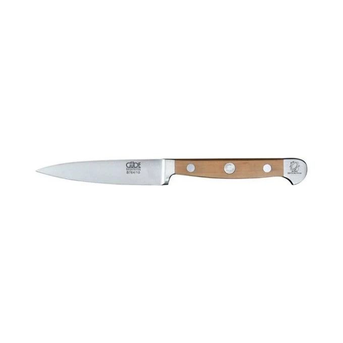 Güde B764-10 Alpha Birne Coltello Spelucchino 10 cm Lama Forgiata a Mano in Acciaio al Cromo-Vanadio-Molibdeno Durezza 56±1 HRC Manico in Legno di Pero colore Legno