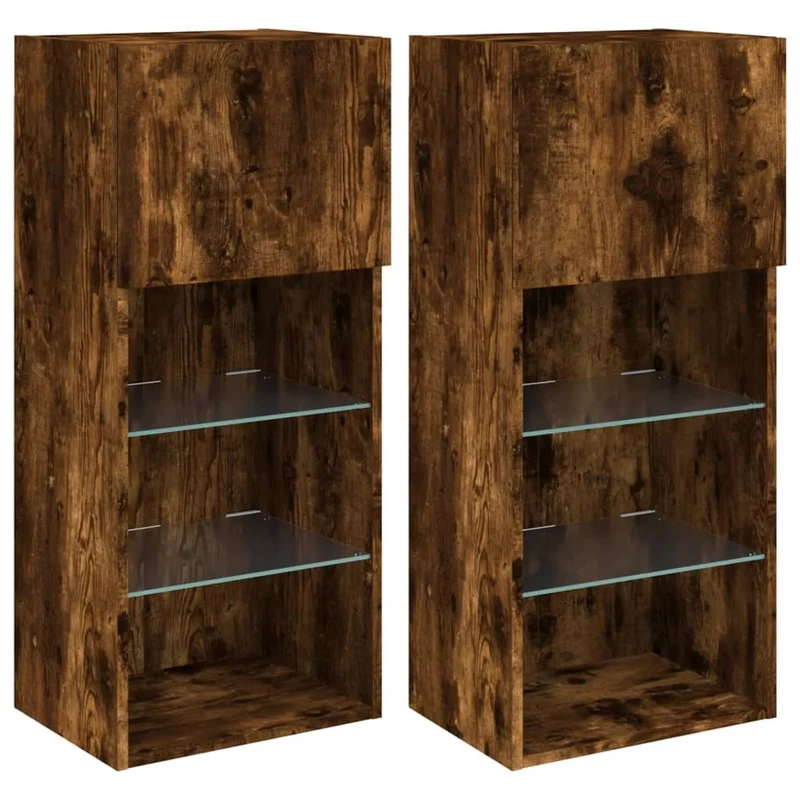 Mobile TV multimediale scaffale TV credenza mobile TV per sala da pranzo soggiorno camera da letto con luci LED 2 pezzi rovere affumicato 40,5 x 30 x 90 cm marrone 02_0028867