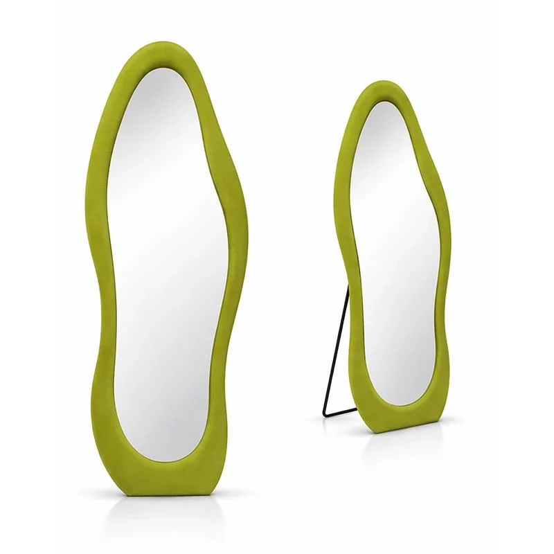 SPECCHIO ONDA IN VELLUTO VERDE CON PIEDE E GANCI PER APPENDERE MISURE: 60X160 CM