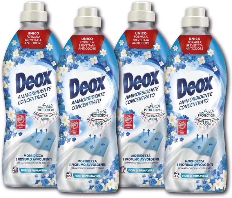 DEOX 4 CONFEZIONI DI AMMORBIDENTE CONCENTRATO LAVATRICE FIORI DI PRIMAVERA 180 LAVAGGI 900 ML L'UNO
