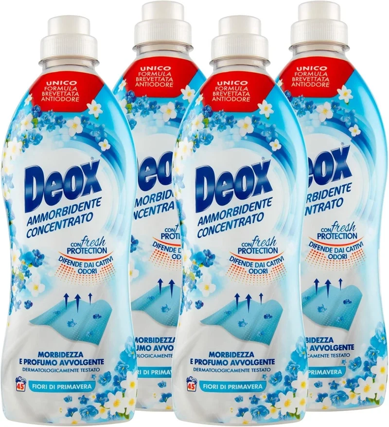 DEOX SET 4 CONFEZIONI DI AMMORBIDENTE CONCENTRATO LAVATRICE FIORI DI PRIMAVERA180 LAVAGGI 900 ML L'UNO