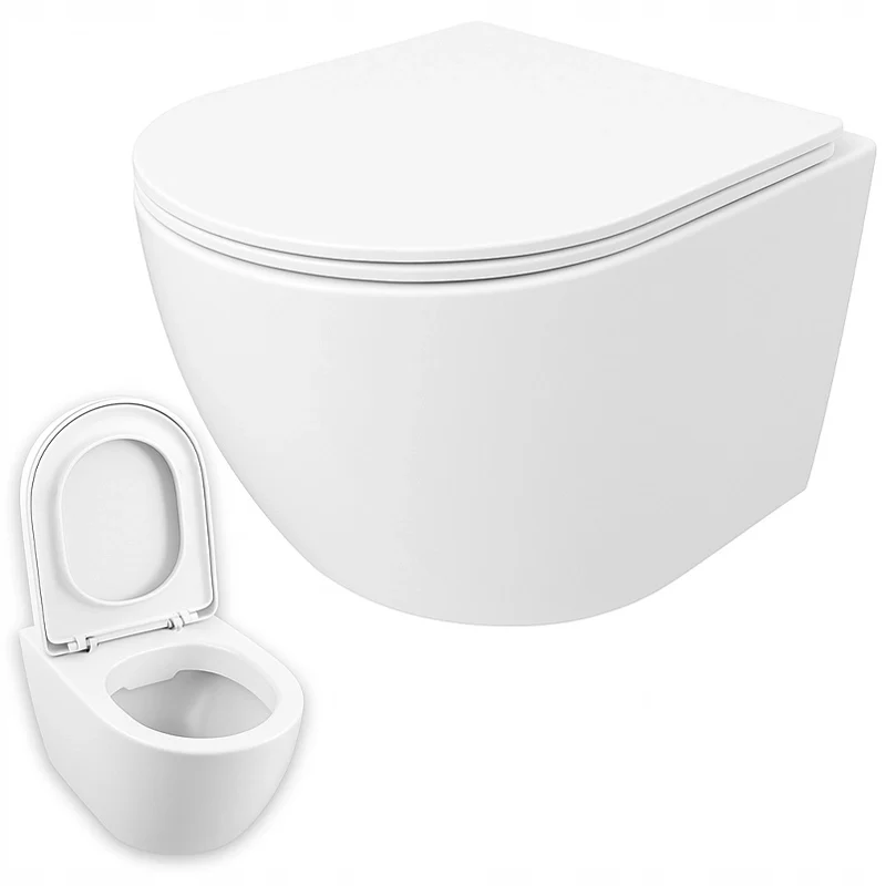 WC senza brida, sedile a chiusura rallentata, duroplast, scarico a vortice, 49 cm