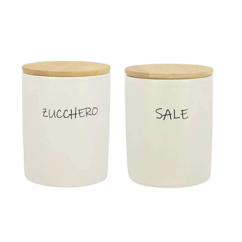 MAURY'S SET 2 BARATTOLI TONDI 10X13 CM SALE E ZUCCHERO CON TOP IN LEGNO