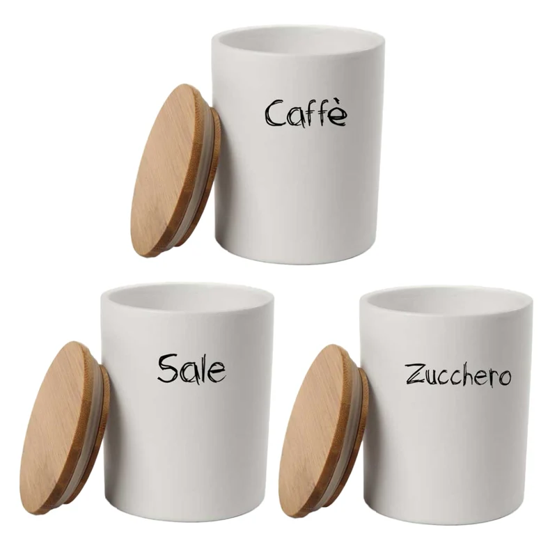 MAURY'S TRIS BARATTOLI PER ZUCCHERO TONDI 10X13 CM CON TOP IN LEGNO E CHIUSURA ERMETICA AD INCASTRO