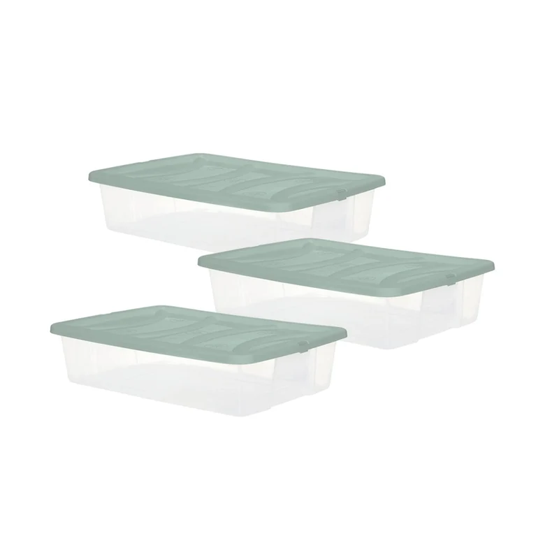 SET 3 PZ BOX SCATOLA SOTTO LETTO DA 60X40XH14CM IN PLASTICA CON COPERCHIO VERDE