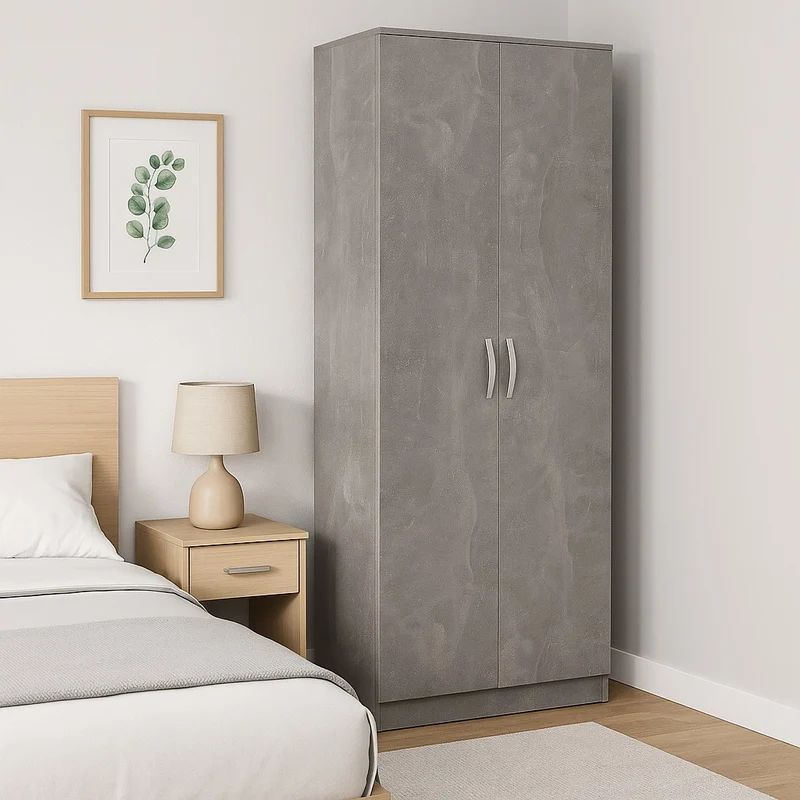 Mobile Armadio 2 Ante 71x38 H 182 cm 6 Ripiani Porta Scarpe Multiuso colore Cemento
