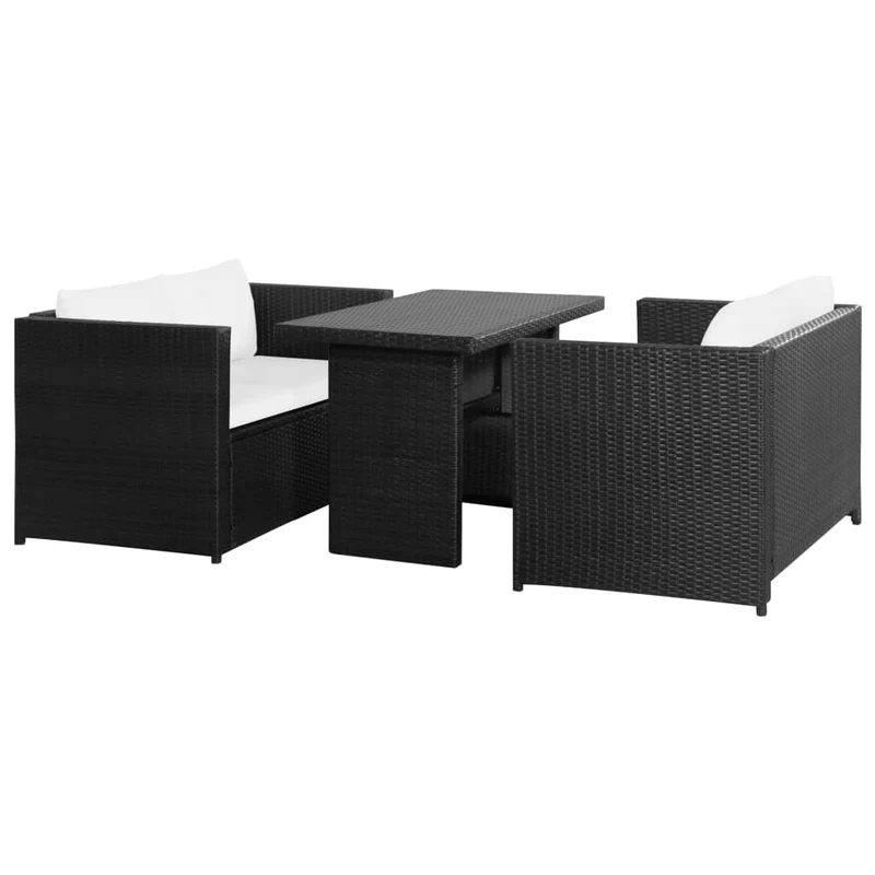 Mobili da giardino mobili da esterno Set di mobili da 3 pezzi con cuscini in resina intrecciata nera 02_0016008