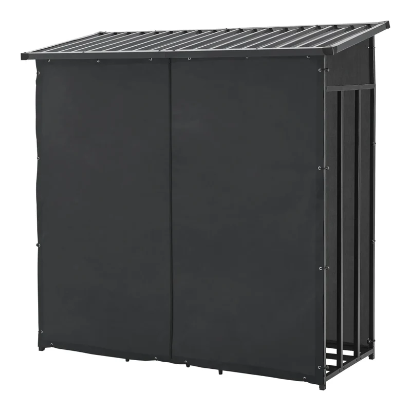 Legnaia casetta da giardino coperta con custodia protettiva 185 x 180 x 70 cm supporto legna da ardere scaffale per legna coperto in acciaio nero 03_0008839