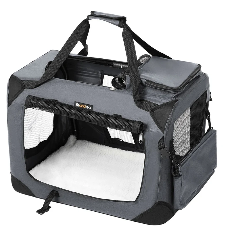 Borsa per il trasporto di cani trasportino pieghevole per gatti 70 x 52 x 52 cm grigio 12_0001243